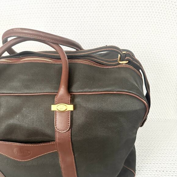 Dunhill Authentic Vintage Brown Grey Coated Canvas Weekender Bag Plaid Lining - Picture 11 of 14